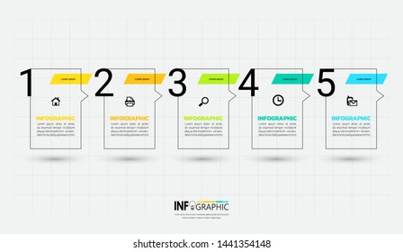 Infographics design template, outline concept with 5 steps or options, can be used for workflow layout, diagram, annual report, web design.Creative banner, label vector.