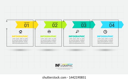 Infographics design template, outline concept with 4 steps or options, can be used for workflow layout, diagram, annual report, web design.Creative banner, label vector.