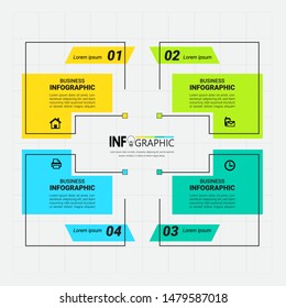 Infographics design template, outline concept with 4 steps or options, can be used for workflow layout, diagram, annual report, web design.Creative banner, label vector.