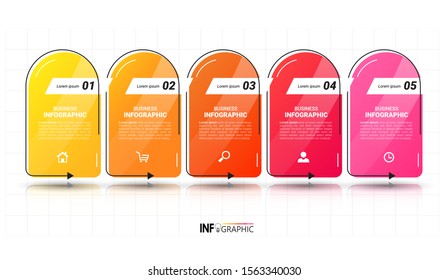 Infographics design template, outline concept with 5 steps or options, can be used for workflow layout, diagram, annual report, web design.Creative banner, label vector.