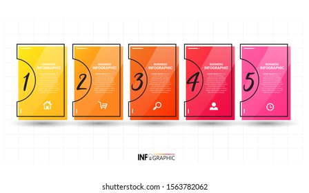 Infographics design template, outline concept with 5 steps or options, can be used for workflow layout, diagram, annual report, web design.Creative banner, label vector.