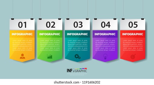 Infografik-Design-Vorlage, Poster-Modell mit 5 Schritten oder Optionen, kann für Workflow-Layout, Diagramm, Jahresbericht, Web-Design verwendet werden. Kreatives Banner, Label-Vektor.
