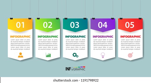 Infographics design template, poster mock up  with 5 steps or options, can be used for workflow layout, diagram, annual report, web design. Creative banner,label vector.
