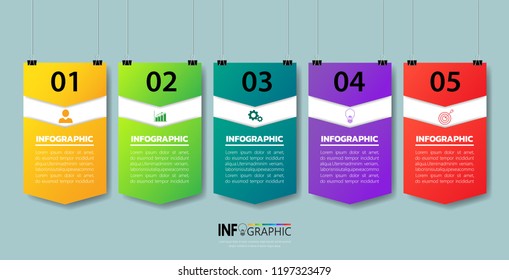 Infographics design template, poster mock up  with 5 steps or options, can be used for workflow layout, diagram, annual report, web design. Creative banner,label vector.
