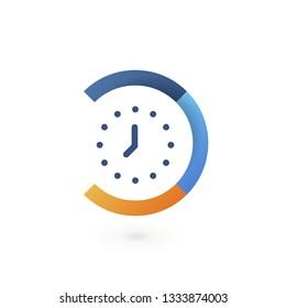 Infographics design template. Stopwatch with a circular arrow and the clock inside. Vector illustration.