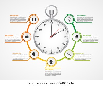 Infographics design template. Stopwatch with a circular options. Vector illustration. 