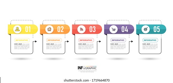 Infographics design template, Thin line concept with 5 steps.