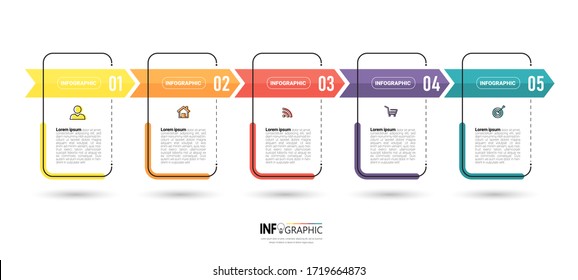 Infographics design template, Thin line concept with 5 steps.