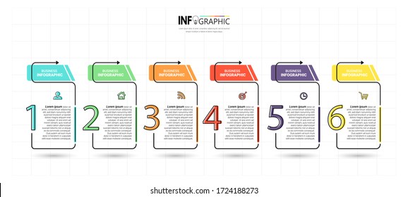 Infographics design template, Thin line concept with 6 steps.