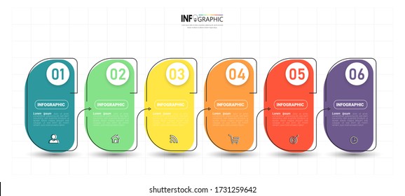 Infographics design template, Thin line concept with 6 steps.