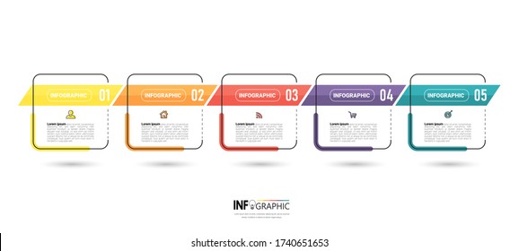 Infographics design template, Thin line concept with 5 steps.