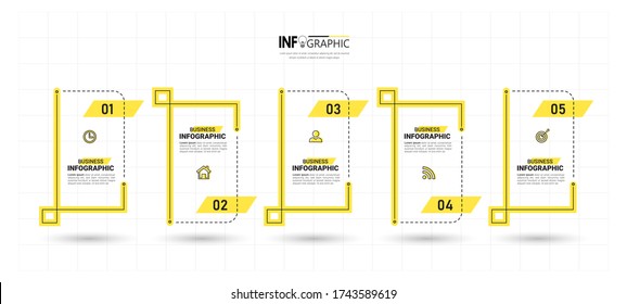 Infografik Design Vorlage, Thin Line Konzept mit 5 Schritten.