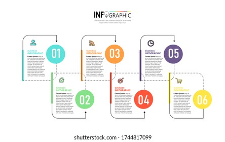 Infographics design template, Thin line concept with 6 steps.