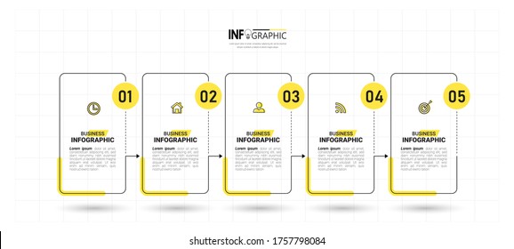 Plantilla de diseño de infografías, concepto de línea delgada con 5 pasos.