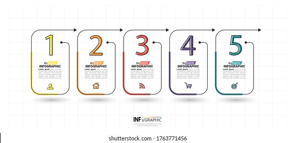 Infographics design template, Thin line concept with 5 steps.