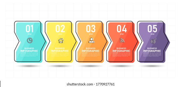 Plantilla de diseño de infografías, concepto de línea delgada con 5 pasos.