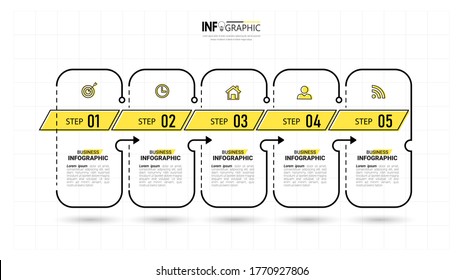 Infographics design template, Thin line concept with 5 steps.