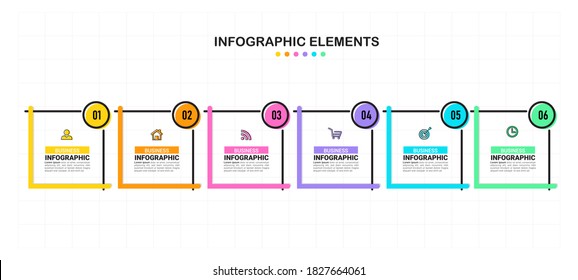 Infographics design template, Thin line concept with 6 steps.