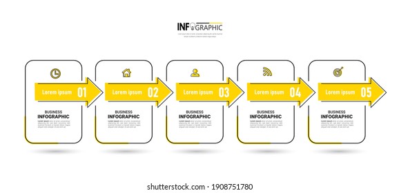 Infographics design template, Thin line concept with 5 steps. Minimal infographic timeline. Vector illustration.