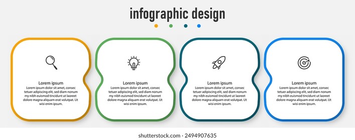 Plantilla de diseño de infografías. línea de tiempo con 4 pasos, opciones. se puede utilizar para diagrama de flujo de trabajo, infograma, Diseño web. Ilustración vectorial,