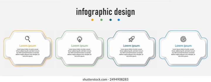 Plantilla de diseño de infografías. línea de tiempo con 4 pasos, opciones. se puede utilizar para diagrama de flujo de trabajo, infograma, Diseño web. Ilustración vectorial,