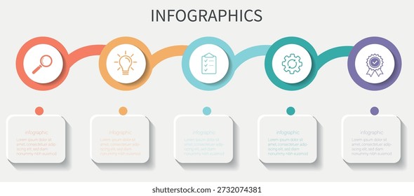 Vorlage für Infografik-Design. Zeitleiste für Broschüre, Präsentation. Layout für Infografik. Vektorgrafik. 