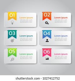 Infographics design template,3D Business concept with 6 steps or options, can be used for workflow layout, diagram, annual report, web design.Creative banner,label vector.