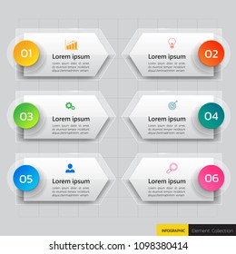 Infographics design template,3D Business concept with 6 steps or options, can be used for workflow layout, diagram, annual report, web design.Creative banner,label vector.
