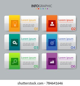 Plantilla de diseño de infografías,Concepto de negocio 3D con 6 pasos o opciones, puede utilizarse para diseño de flujo de trabajo, diagrama, informe anual, diseño web.Banner creativo,vector de etiqueta