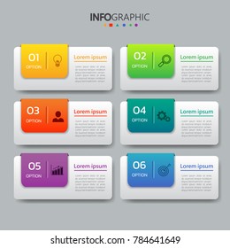 Infographics design template,3D Business concept with 6 steps or options, can be used for workflow layout, diagram, annual report, web design.Creative banner,label vector