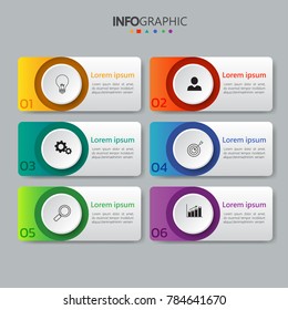 Infographics design template,3D Business concept with 6 steps or options, can be used for workflow layout, diagram, annual report, web design.Creative banner,label vector