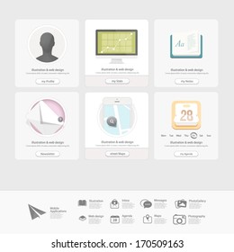 Infographics design UI Elements: Collection of colorful flat kit UI navigation elements with icons for personal portfolio website templates