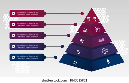 Infographics design vector and business icons with 5 options, 3d triangle with steps and information