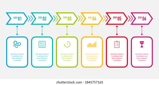 Infographics design vector and business icons with 6 options for presentation, report and website, modern project management template
