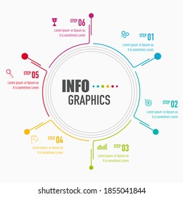 Infographics design vector and business icons with 6 options, design for presentation and web site