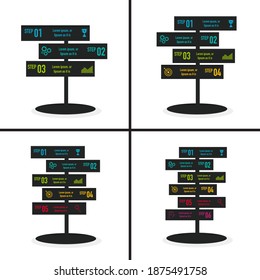 Infographics design vector and business icons with 3, 4, 5 and 6 options in direction sign template set