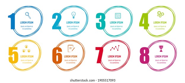 Infographics design vector and business icons with 8 options for presentation and web site