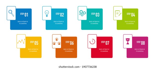 Infographics design vector and business icons with 8 options for presentation and web site	