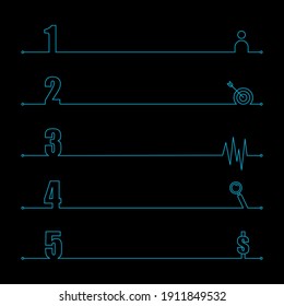 Infographics design vector and business icons with 5 options in blue outline number design for presentation and web site