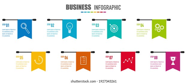 Infographics design vector and business icons with 8 options in flag shape for presentation and web site
