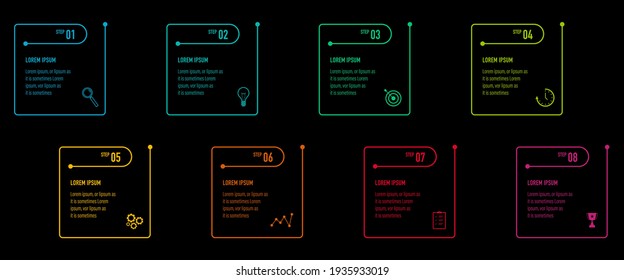 Infographics design vector and business icons with 8 options for presentation and web site	