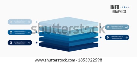 Infographics design vector and business icons with 5 options in a layer of blue 3d square design for presentation and web site