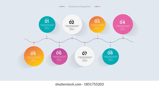 Infografik Design Vektor, und kann für Business-Konzept und Workflow-Layout, Diagramm, Jahresbericht, Web-Design verwendet werden.  Infografiken mit 8 Optionen, Schritten oder Prozessen.