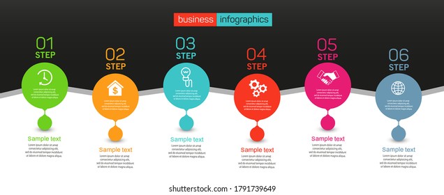 Infographics design vector  concept with 6 options, steps or processes. For content, diagram, flowchart, steps, parts, timeline infographics, workflow layout, chart
