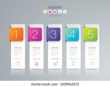 Infographics design vector and marketing icons can be used for workflow layout, diagram, annual report, web design. Business concept with 5 options, steps or processes.