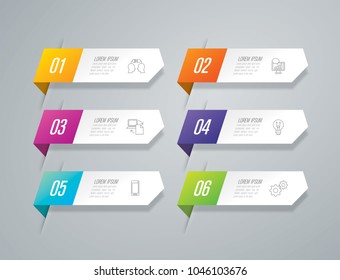 O vetor de design de infográficos e ícones de marketing podem ser usados para layout de fluxo de trabalho, diagrama, relatório anual, web design. Conceito de negócio com 6 opções, etapas ou processos.