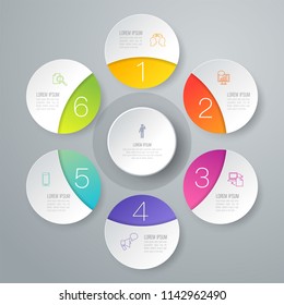 Infographics design vector and marketing icons can be used for workflow layout, diagram, annual report, web design. Business concept with 6 options, steps or processes.