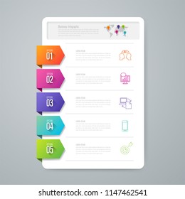 Infographics design vector and marketing icons can be used for workflow layout, diagram, annual report, web design. Business concept with 5 options, steps or processes.