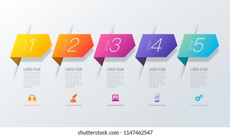 Infographics design vector and marketing icons can be used for workflow layout, diagram, annual report, web design. Business concept with 5 options, steps or processes.