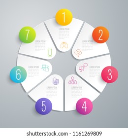 Infographics design vector and marketing icons can be used for workflow layout, diagram, annual report, web design. Business concept with 7 options, steps or processes.